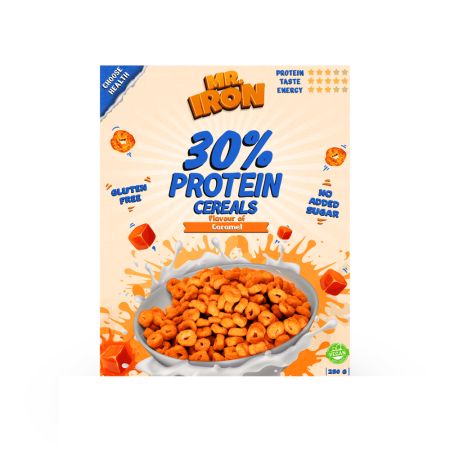Cereale proteice fara zahar sau gluten cu aroma de caramel, 250g, MR. Iron