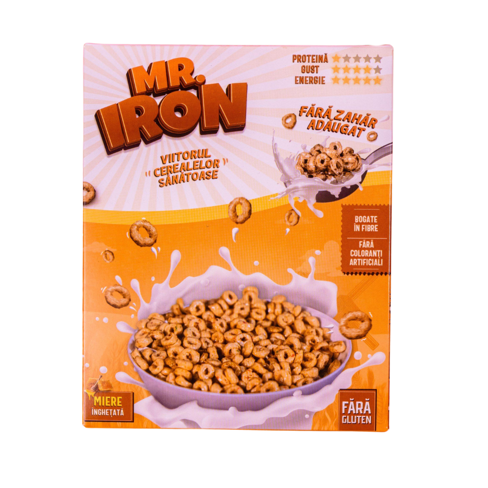 Cereale proteice din ovaz fara zahar sau gluten cu miere inghetata, 250 g, Mr. Iron