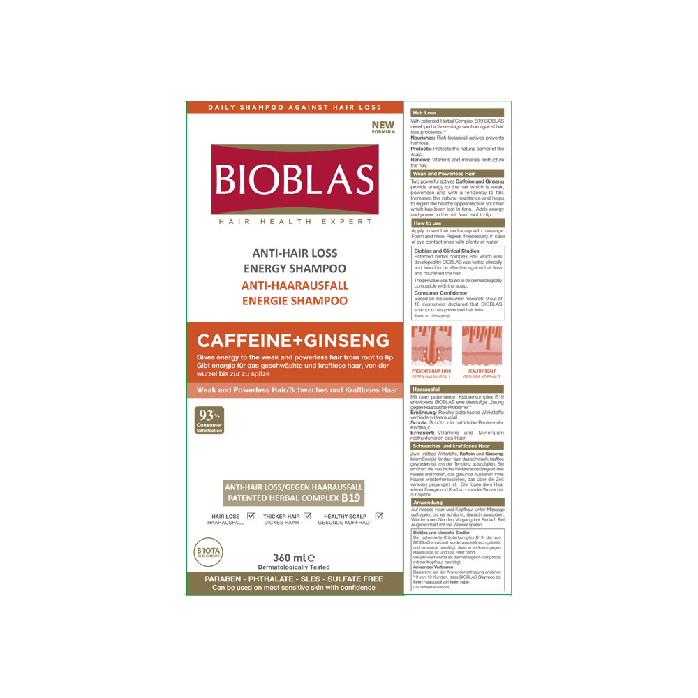 Sampon anticadere pentru parul fragil Caffeine + Ginseng, 360 ml, Bioblas