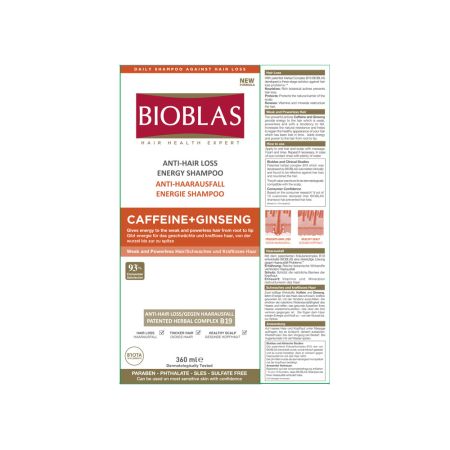 Sampon anticadere cu Caffeine si Ginseng pentru par fragil, 360 ml, Bioblas
