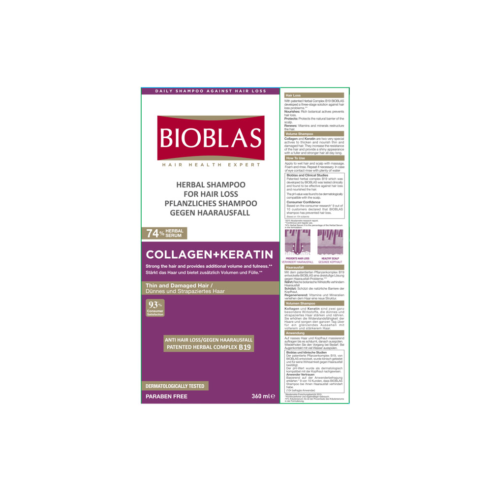 Sampon anticadere pentru parul subtire Collagen + Keratin, 360 ml, Bioblas