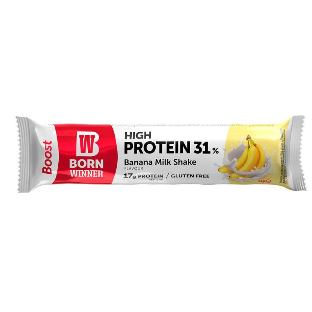 Baton proteic cu milk shake de banane Boost, 55 g, Born Winner