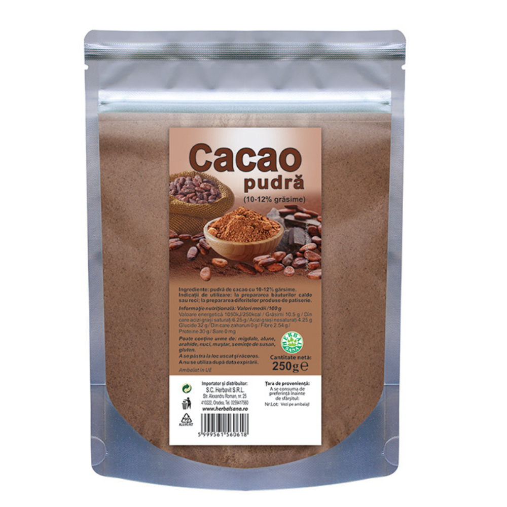 Cacao pudra, 10-12%, 250 g, Herbal Sana