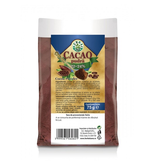Cacao pudra 22-24%, 75 g, Herbal Sana