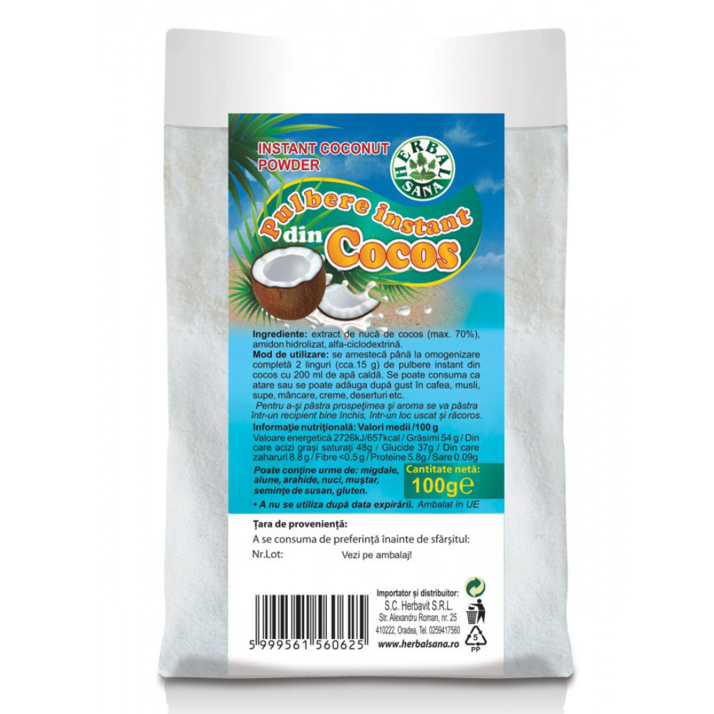 Pulbere instanta de cocos, 100 gr, 100 g, Herbal Sana