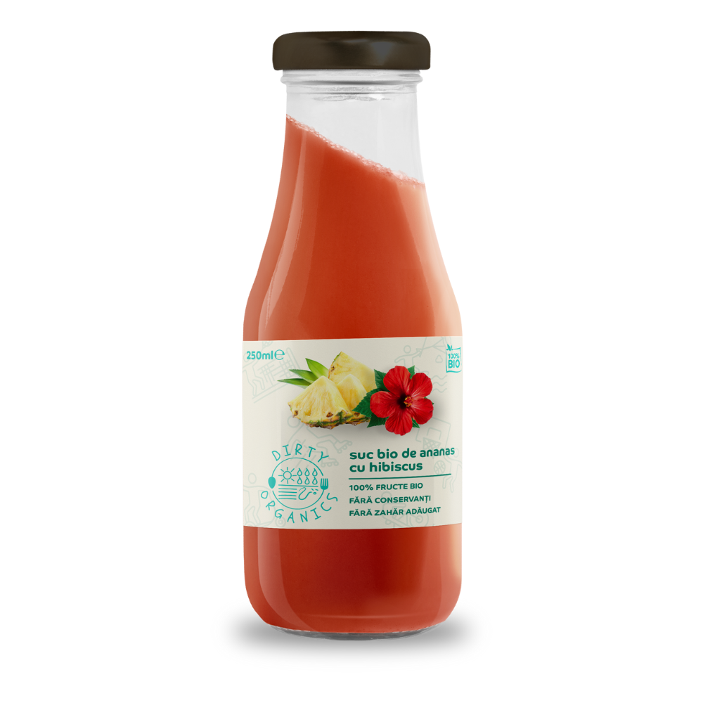 Suc Bio de ananas cu hibiscus, 250 ml, Dirty Organics