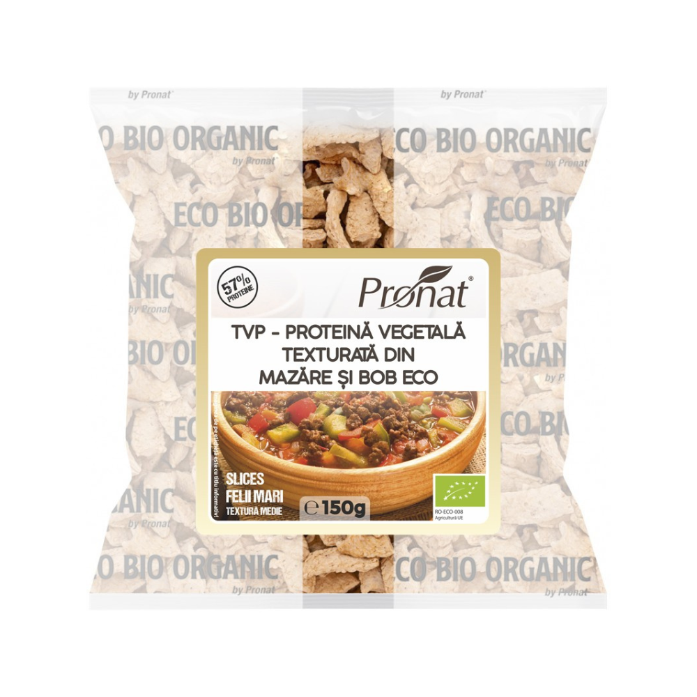 TVP Proteina vegetala texturata din mazare si bob Bio, 150 g, Pronat