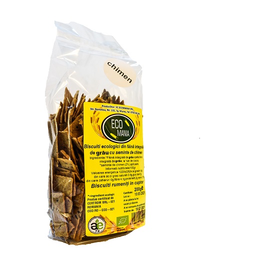 Biscuiti Bio integrali cu seminte de chimen, 200 gr, Ecomania