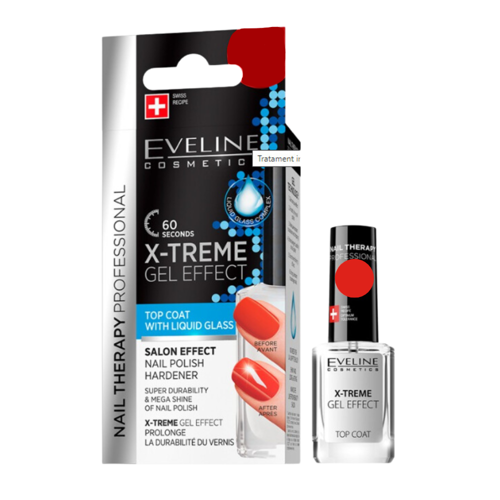 Tratament intarire Gel efect Top Coat X-treme Nail Therapy, 12 ml, Eveline Cosmetics