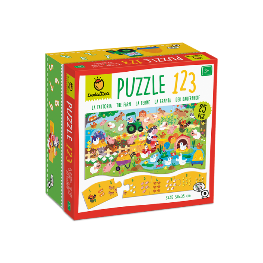 Puzzle pentru copii 1 2 3 Ferma, 3 ani+, 25 piese, Ludattica