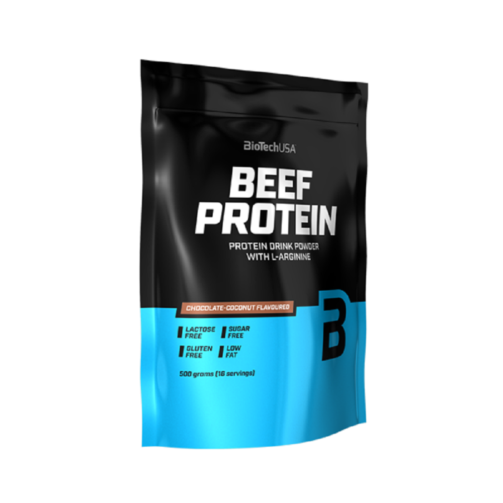 Pudra proteica Beef Protein, 500 g, Cicololata si Cocos, Biotech USA