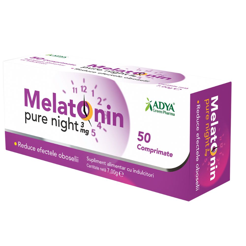 Melatonin Pure Night, 3 mg, 50 comprimate, Adya Green Pharma