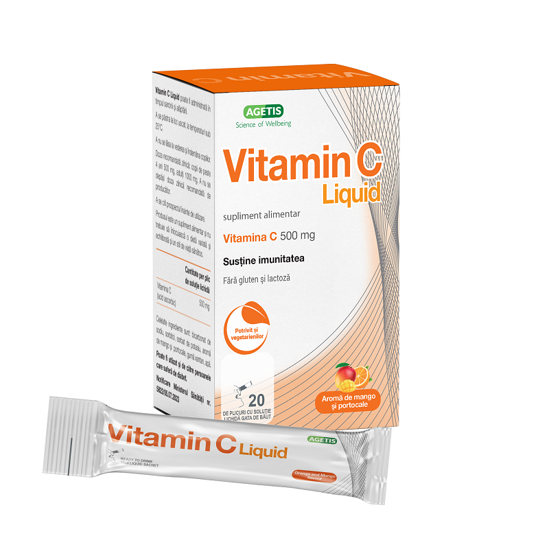 Vitamin C Liquid, 500 mg, 20 plicuri, Agetis