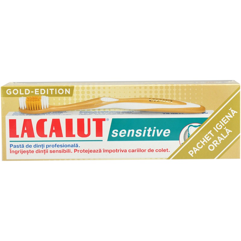Pachet pasta de dinti + periuta Sensitive, 75 ml, Lacalut