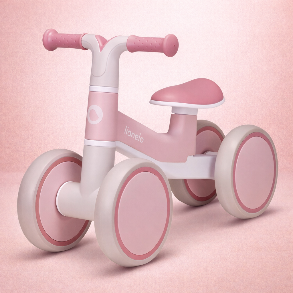 Bicicleta cu 4 roti Villy pink rose Lionelo pentru copii de 12-36 luni