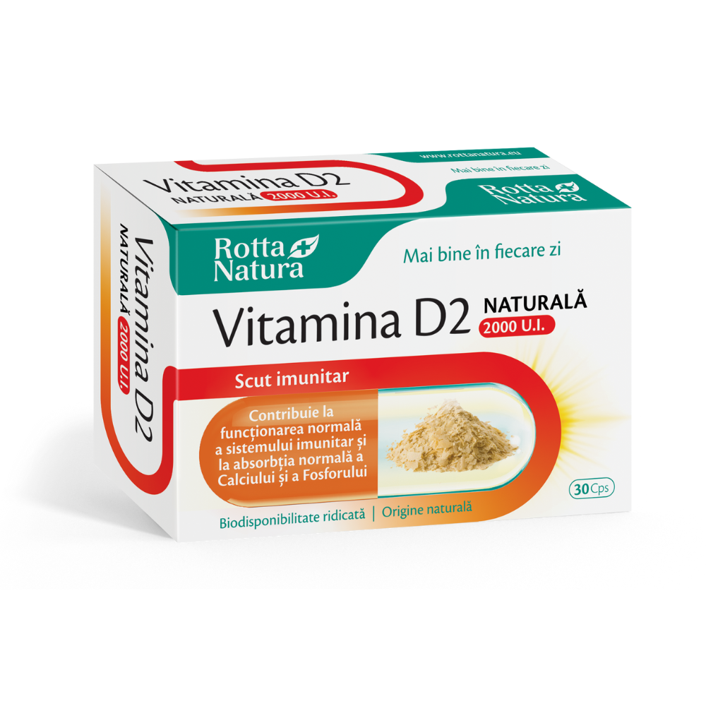 Vitamina D2 narurala, 2000UI, 30 capsule, Rotta Natura