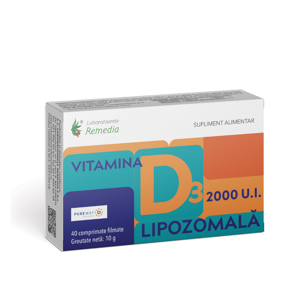 Vitamina D3 2000UI Lipozomala, 40 comprimate filmate, Laboratoarele Remedia