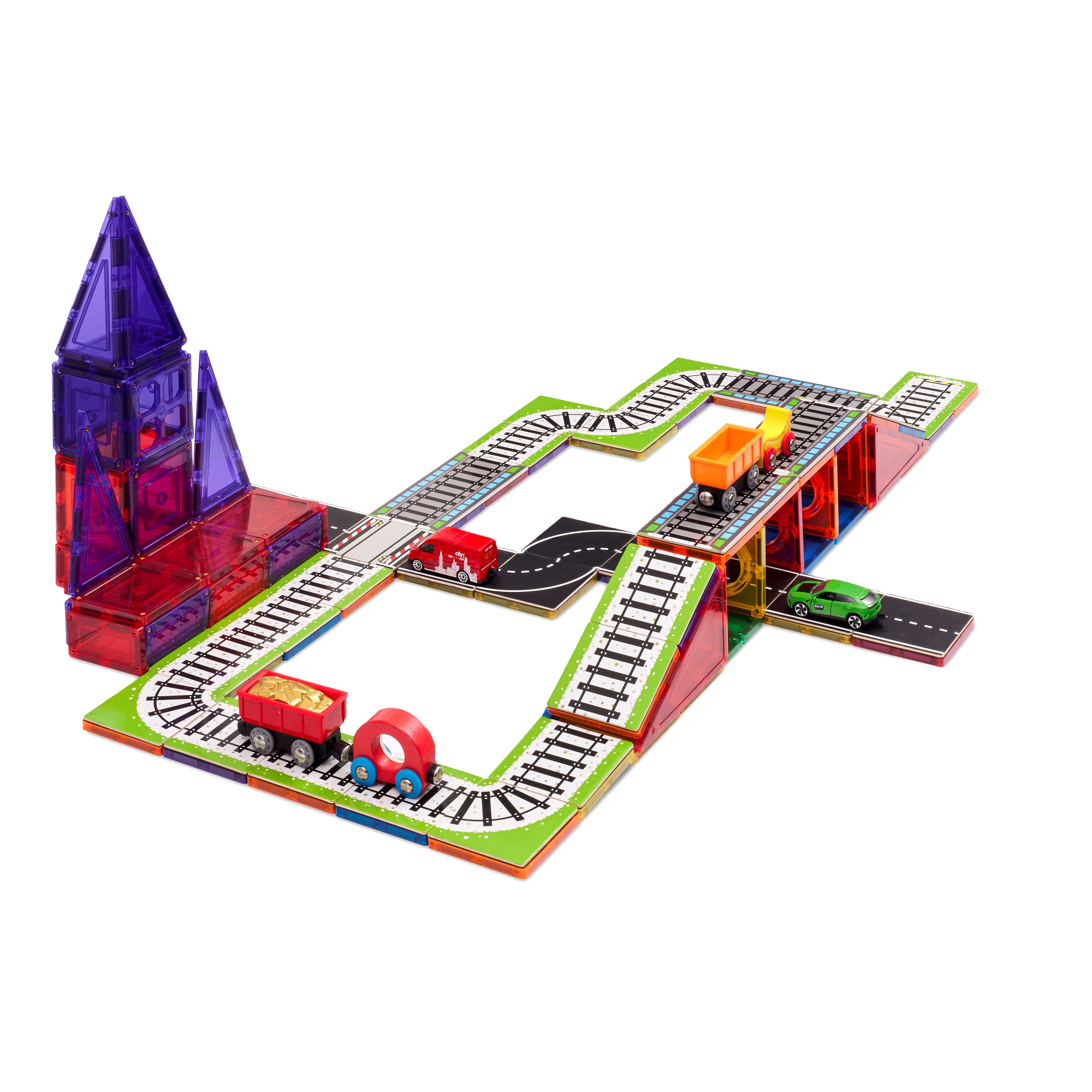 Set de constructie cu piese magnetice Train Track Pack, +3 ani, 36 piese, Learn & Grow