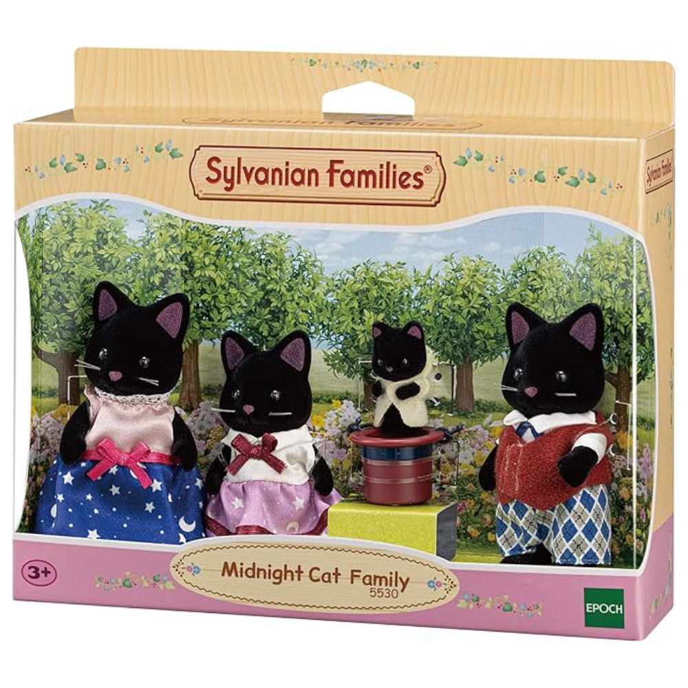 Set 4 figurine Familia Pisicutelor Negre Sylvanian Families, +3 ani, Epoch