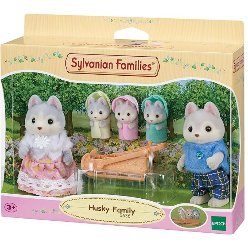 Set 4 figurine Familia Catelusilor Husky Sylvanian Families, +3 ani, Epoch