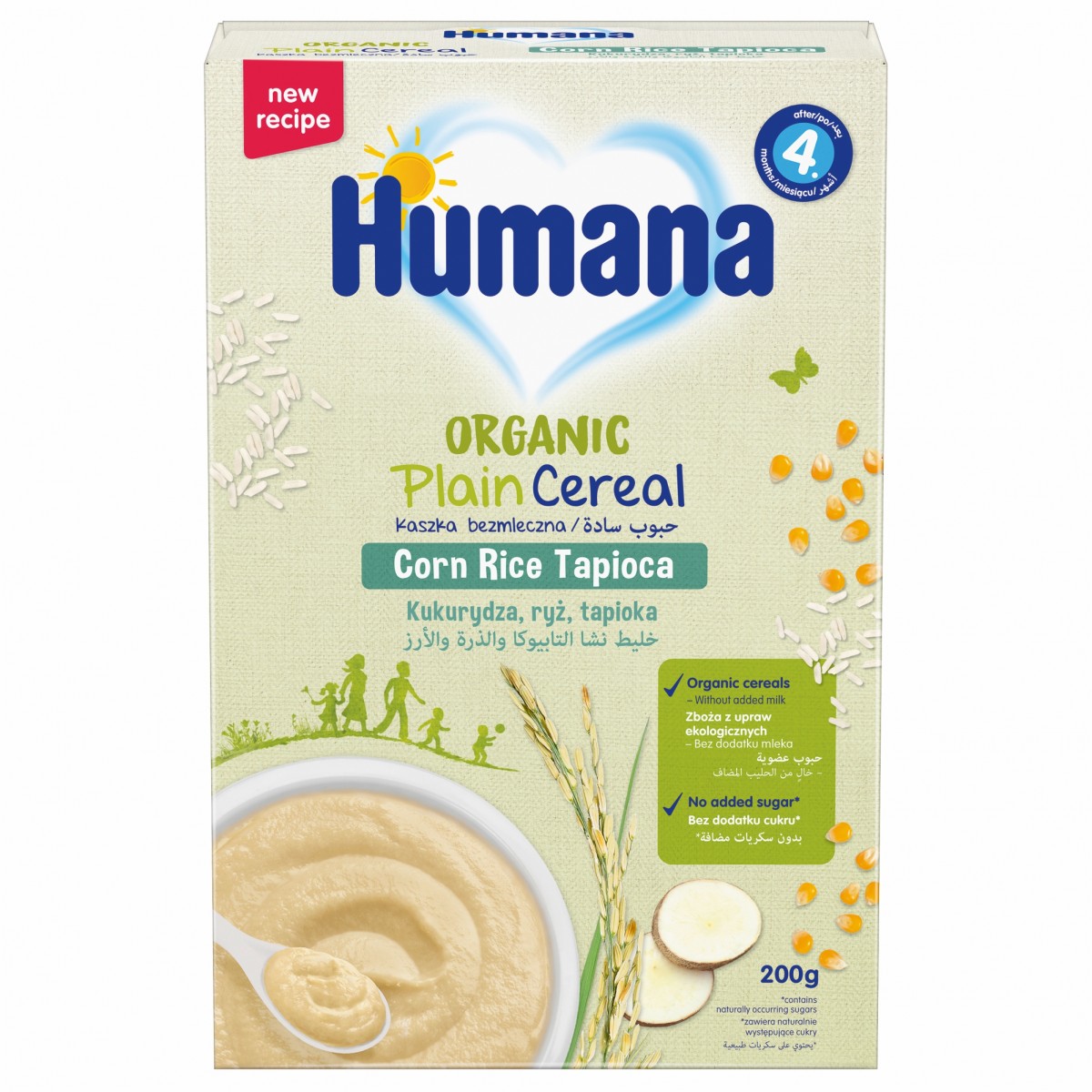 Cereale Bio din porumb, orez si tapioca, + 4 luni, 200 g, Humana