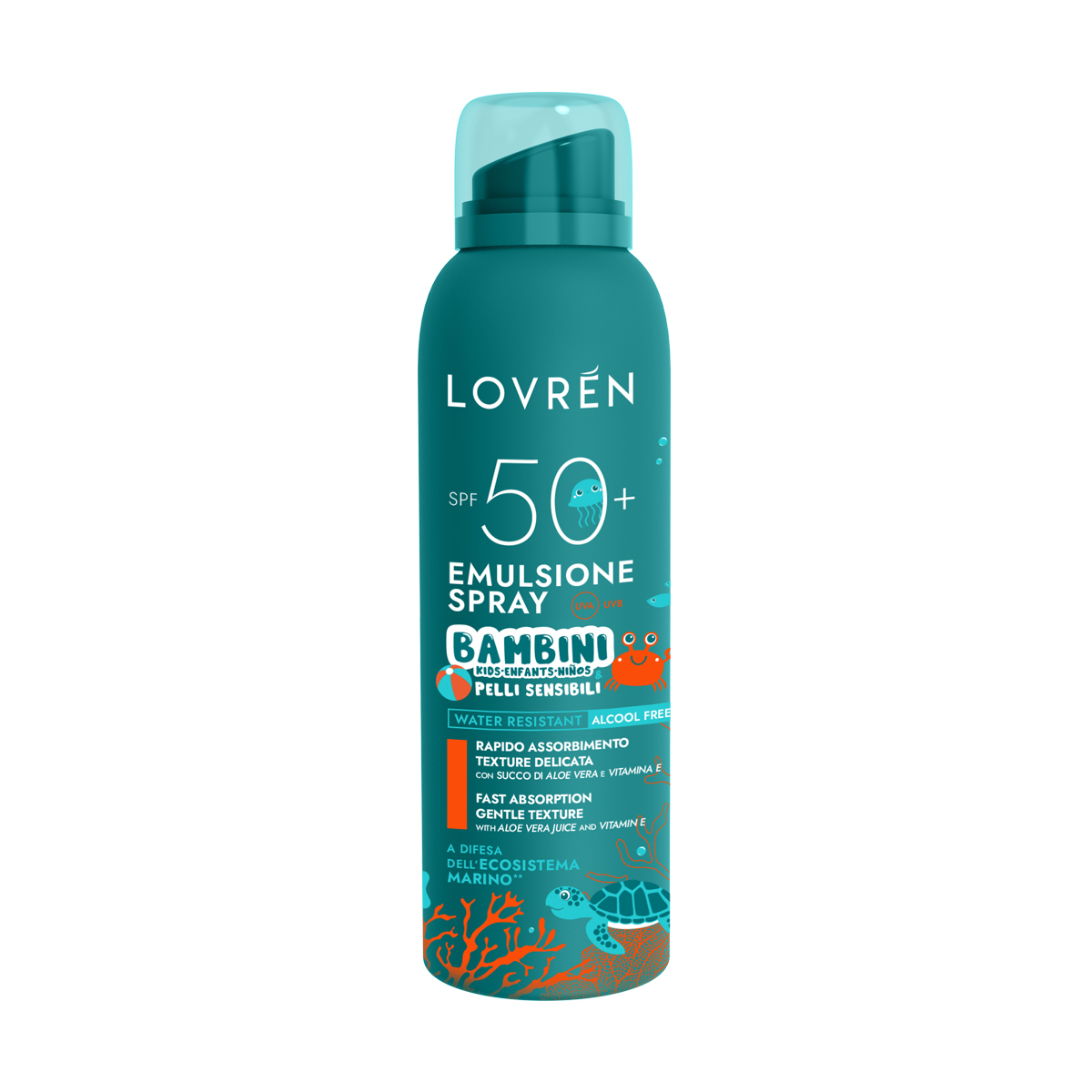 Spray-emulsie de protectie solara pentru copii cu piele sensibila SPF50+, 150 ml, Lovren