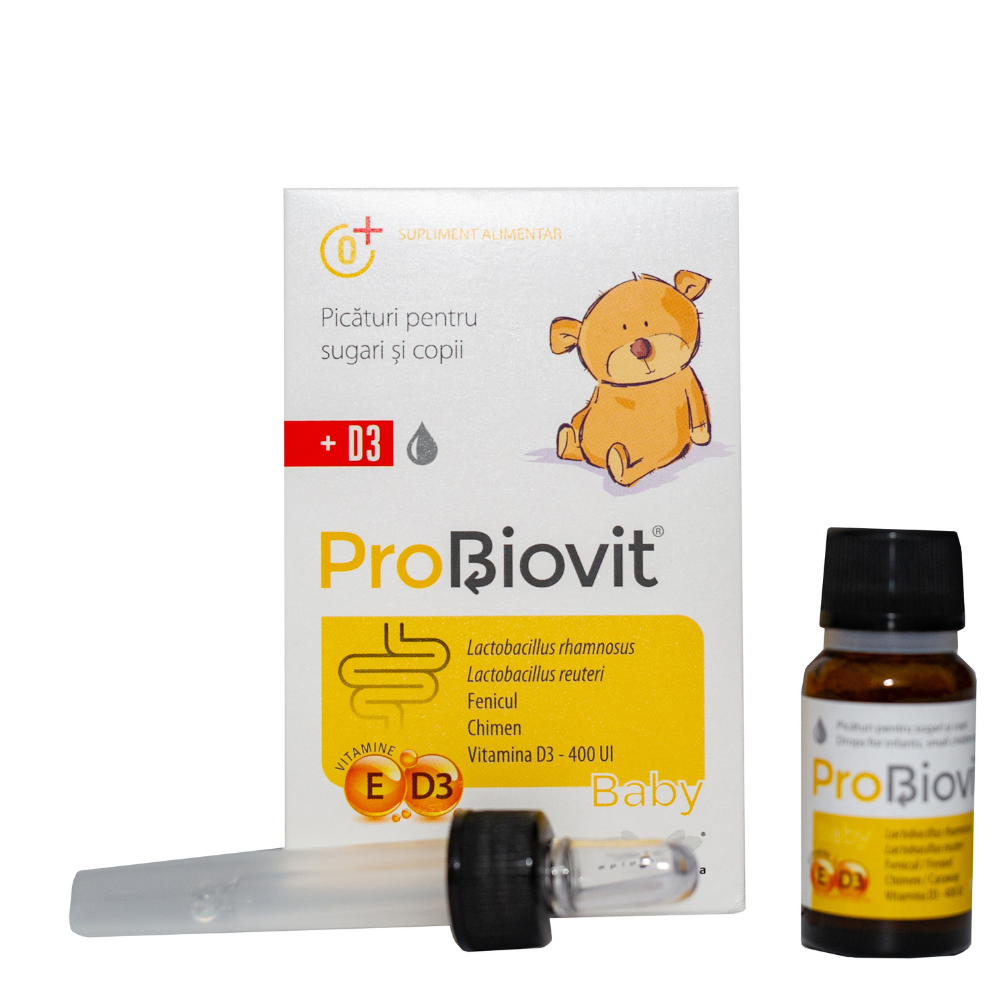 Picaturi cu probiotice si Vitamina D3 pentru copii Probiovit Baby Probiovit Baby, 10 ml, Apipharma