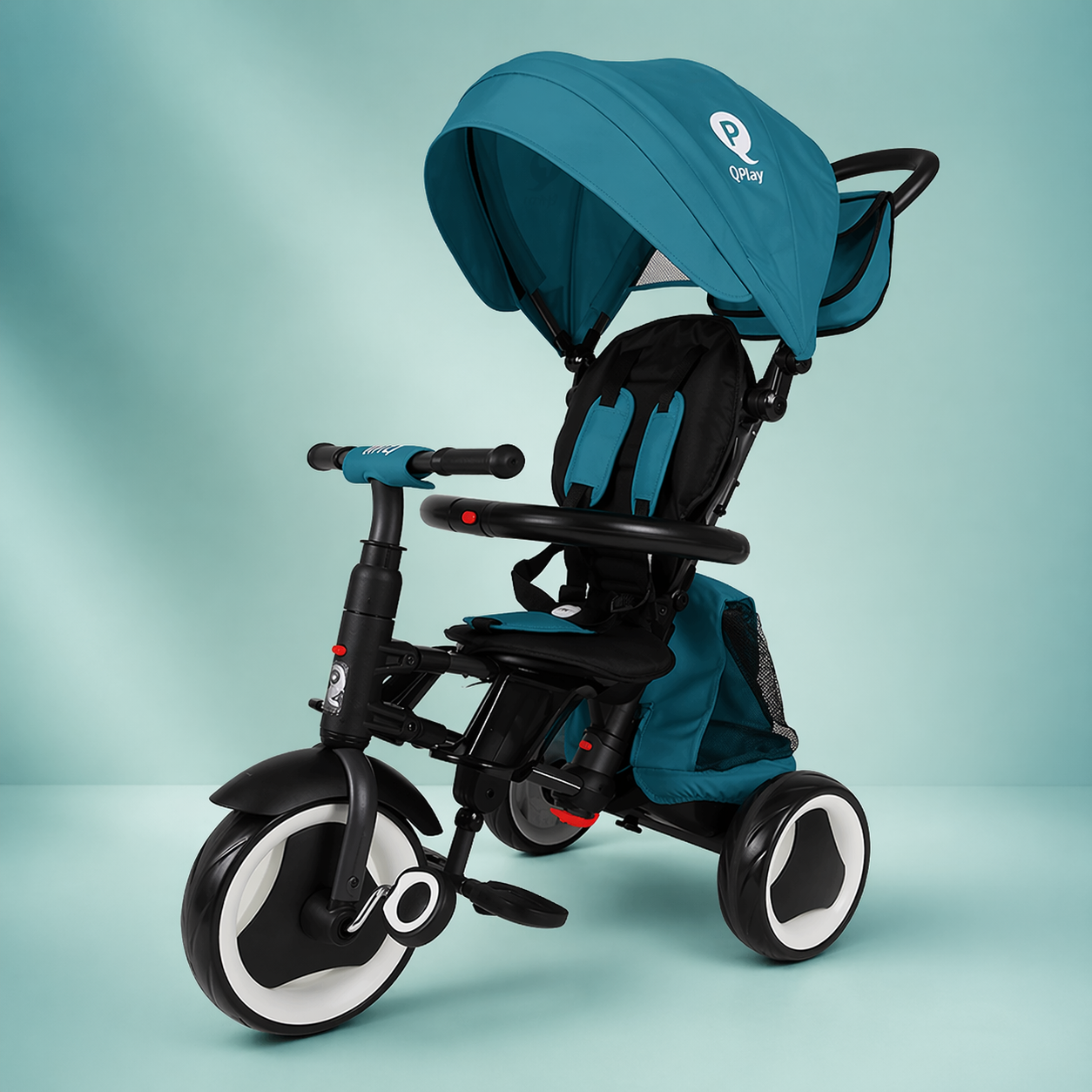 Tricicletă pliabilă pentru copii Rito Plus, 12-36 luni, turcoaz, Qplay - vedere generală