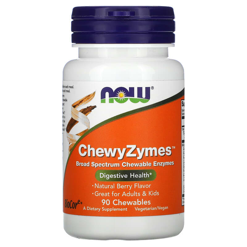 Enzime digestive cu aroma de fructe de padure ChewyZymes, 90 tablete masticabile, Now Foods