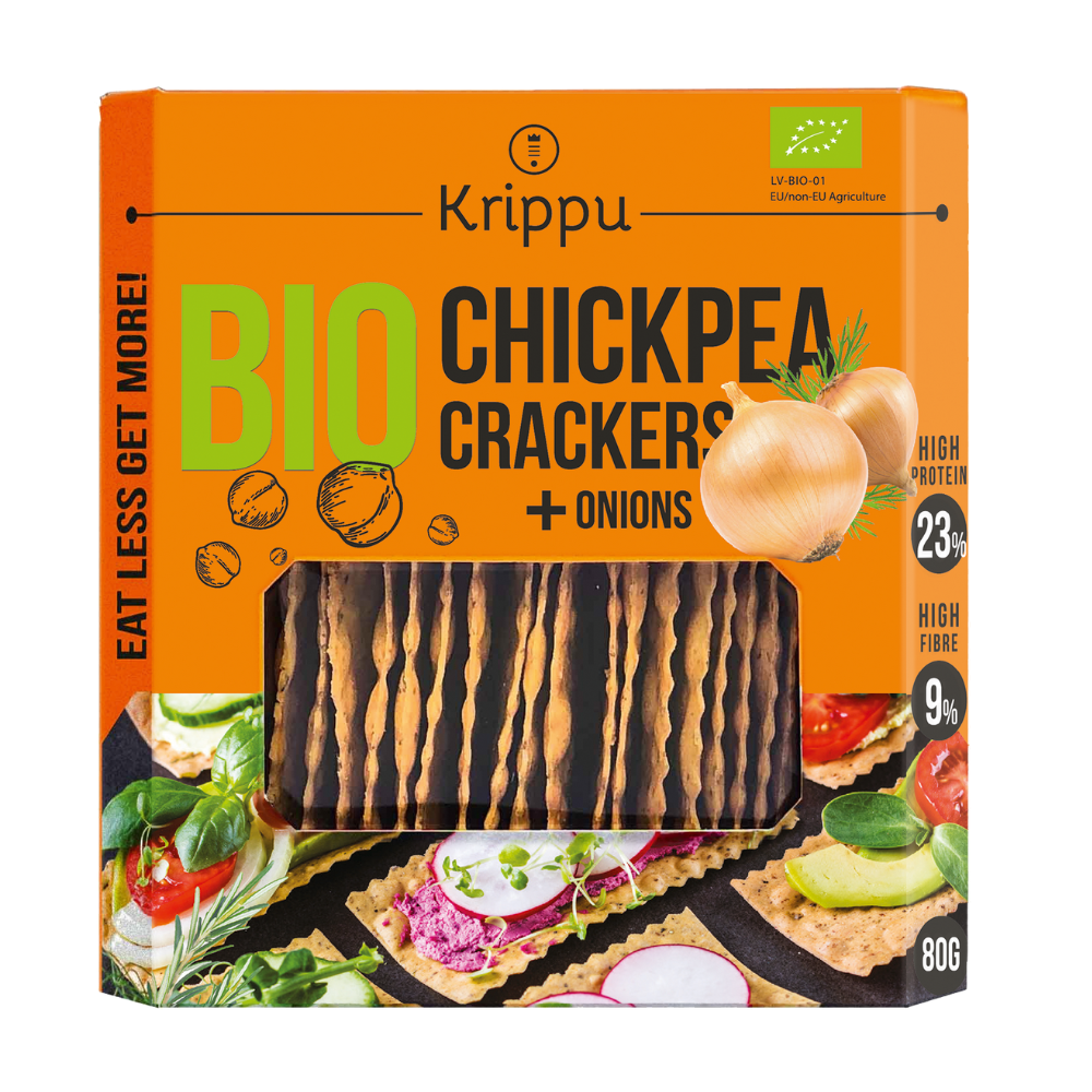 Crackers Bio din naut cu ceapa, 80 g, Krippu