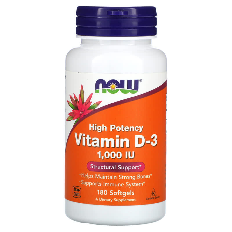 Vitamina D3, 1000 UI, 180 gelule moi, Now Foods