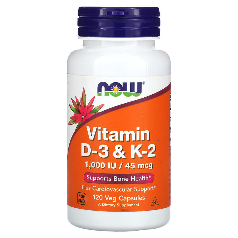 Vitamina D-3 Cu Vitamina K-2, 5,000 IU, 60 capsule vegetale, Now Foods