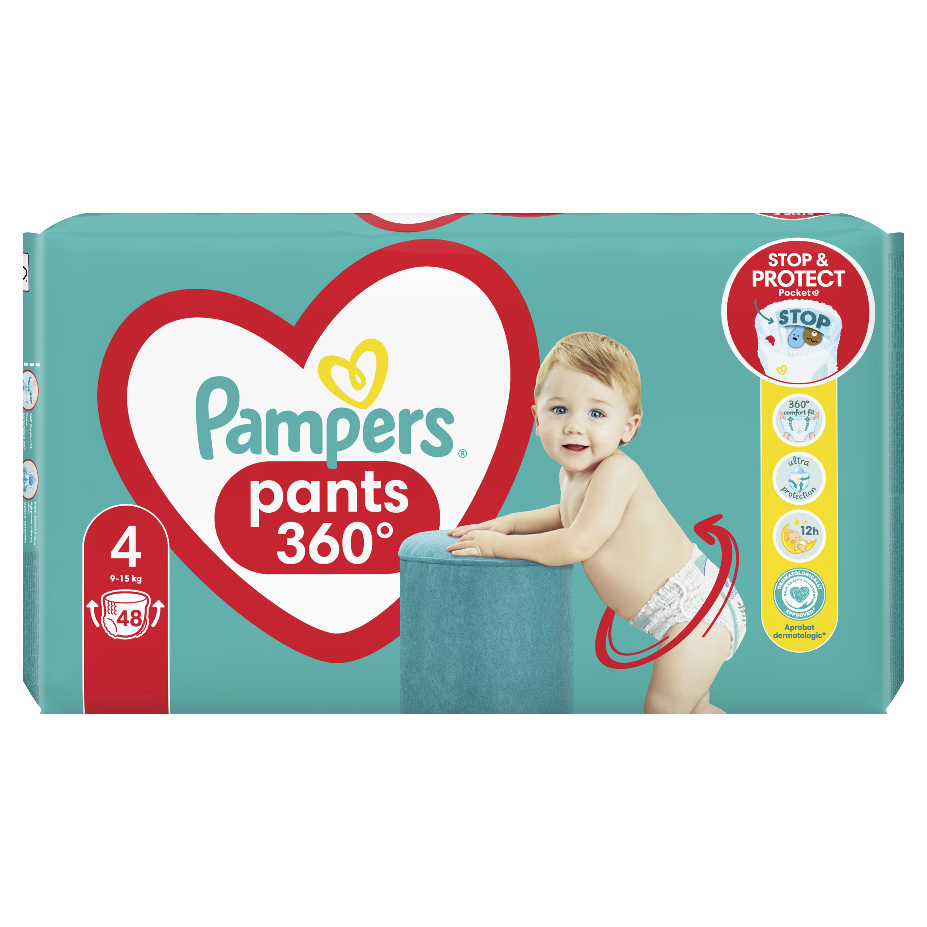 Scutece-chilotel Maxi Pack Pants Stop & Protect, 15 kg, Nr. 4, 48 bucati, Pampers