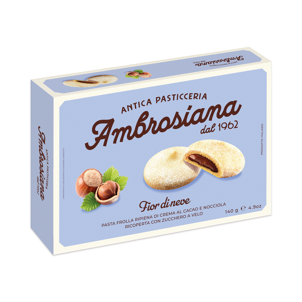 Biscuiti cu crema de cacao si alune de padure Fiori di Neve, 140 g, Ambrosiana