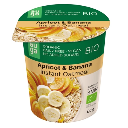 Porridge Bio instant din ovaz integral cu banane si capsune, 60 g, Auga