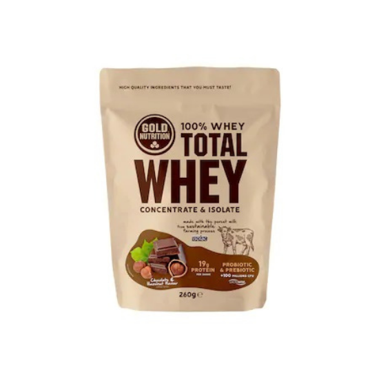 Pudra proteica cu Ciocolata si Alune Total Whey, 260 g, Gold Nutrition