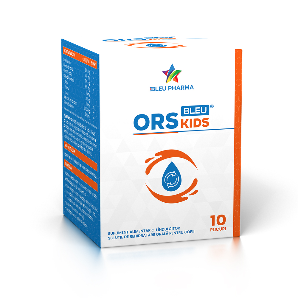 ORS Kids Bleu Solutie de rehidratare, 10 plicuri x 5.5 g, Bleu Pharma