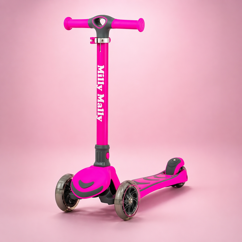 Trotinetă pliabilă cu roți luminoase pentru copii 3 ani+, Boogie, Verde, Milly Mally – detalii ale platformei și ale ghidonului reglabil