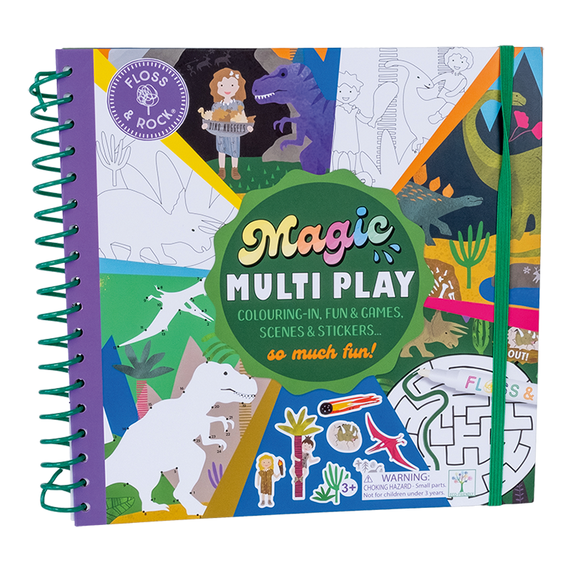 Caiet de activitati reutilizabil, Magic Multi Play Dino, 3 ani+, Floss & Rock