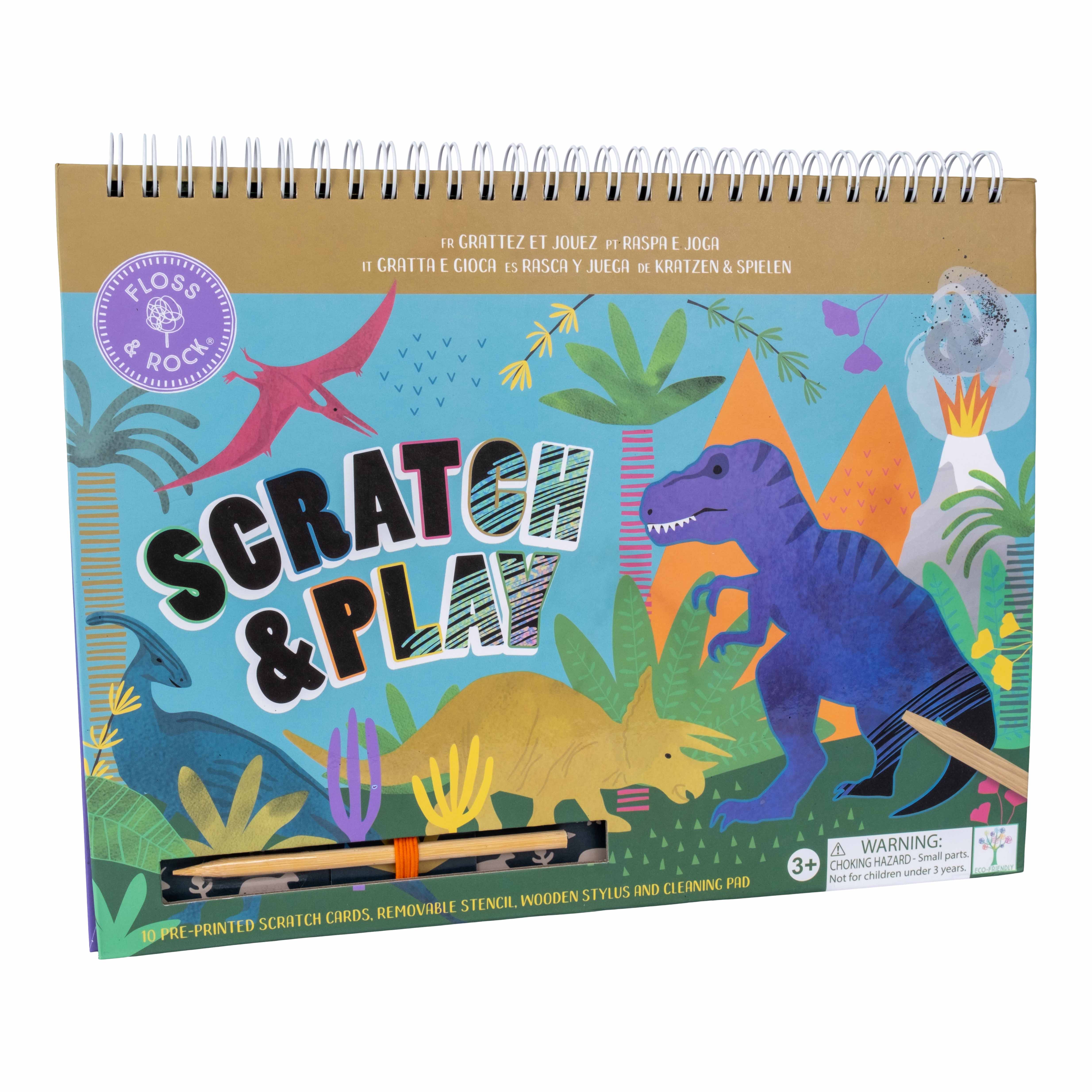 Caiet de activitati razuibil, Scratch & Play Dino, 3 ani+, Floss & Rock