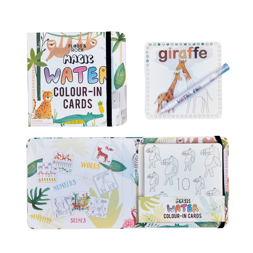 Set planse de colorat cu apa, Magic Water Cards Jungle, 3 ani+, Floss & Rock