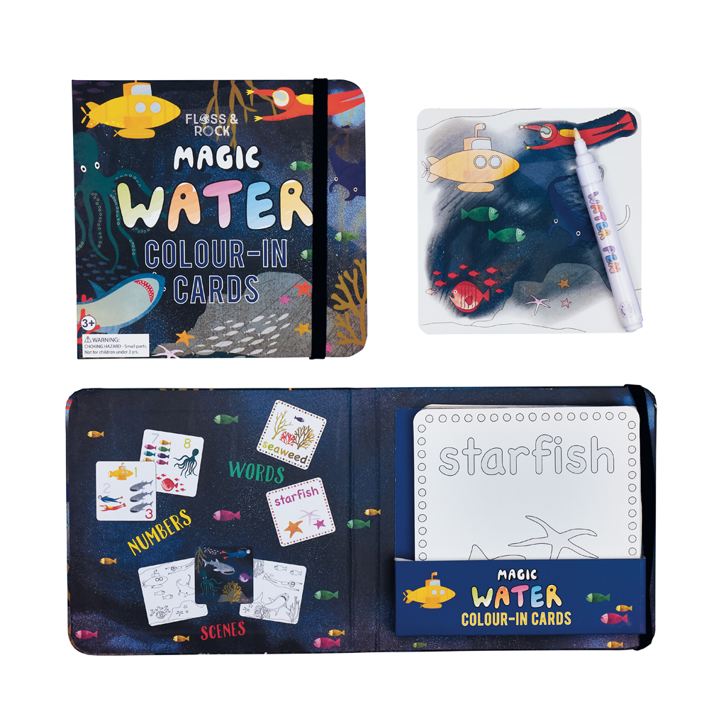 Set planse de colorat cu apa, Magic Water Cards Deep Sea, 18 luni+, Floss & Rock