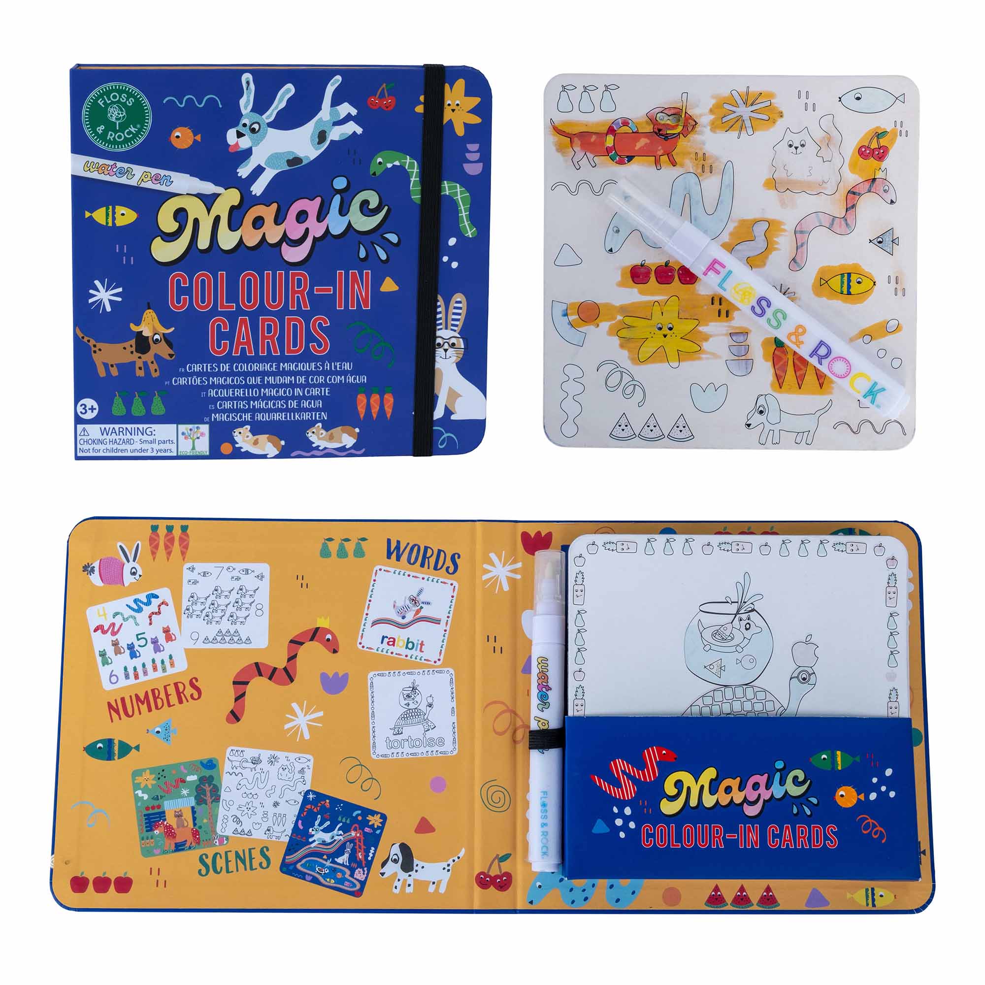 Set planse de colorat cu apa, Magic Water Cards Pets, 3 ani+, Floss & Rock