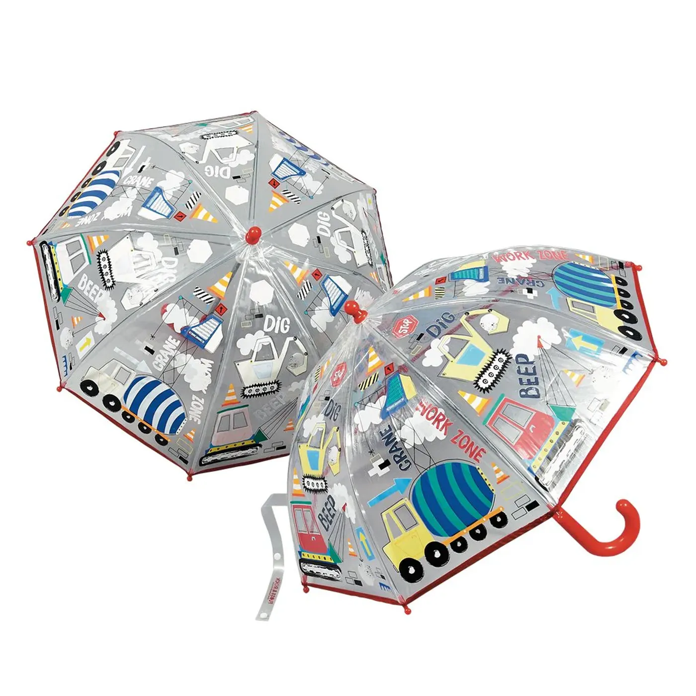 Umbrela transparenta pentru copii, in culori schimbatoare Construction, 3 ani+, Floss & Rock