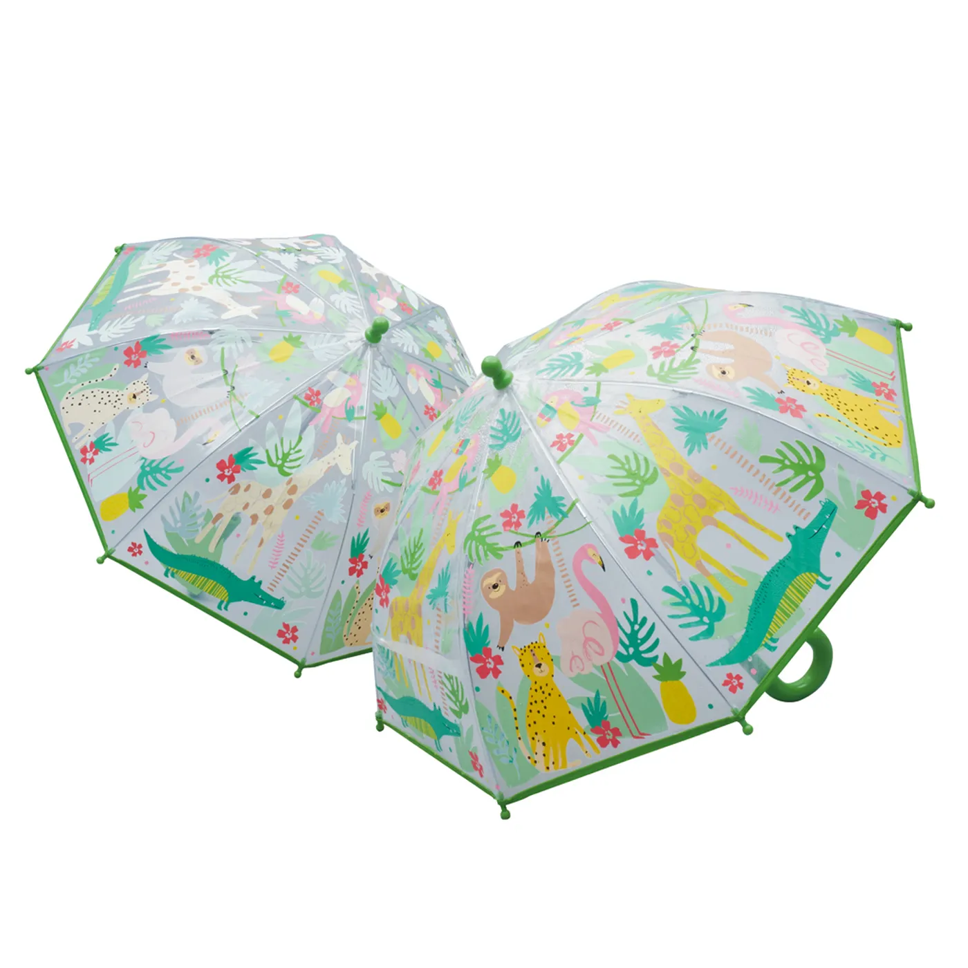 Umbrela transparenta pentru copii, in culori schimbatoare Jungle, 3 ani+, Floss & Rock