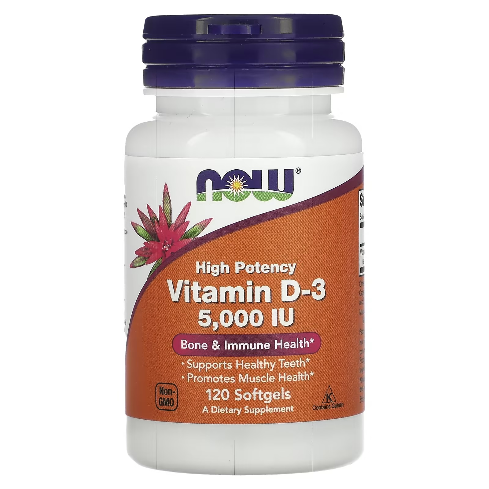 Vitamina D3, 5000 UI, 120 capsule, Now Foods