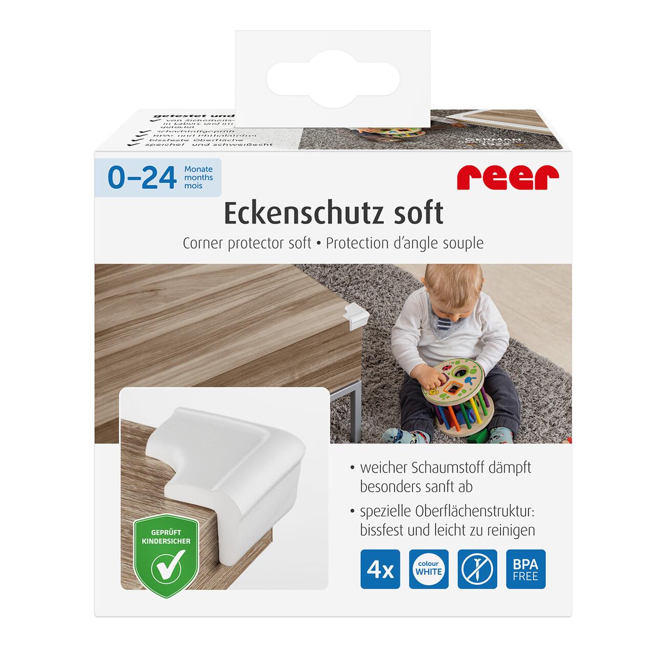 Set 4 protectii de colturi din spuma poliuretan, cu banda adeziva, 3 m, Alb, Reer