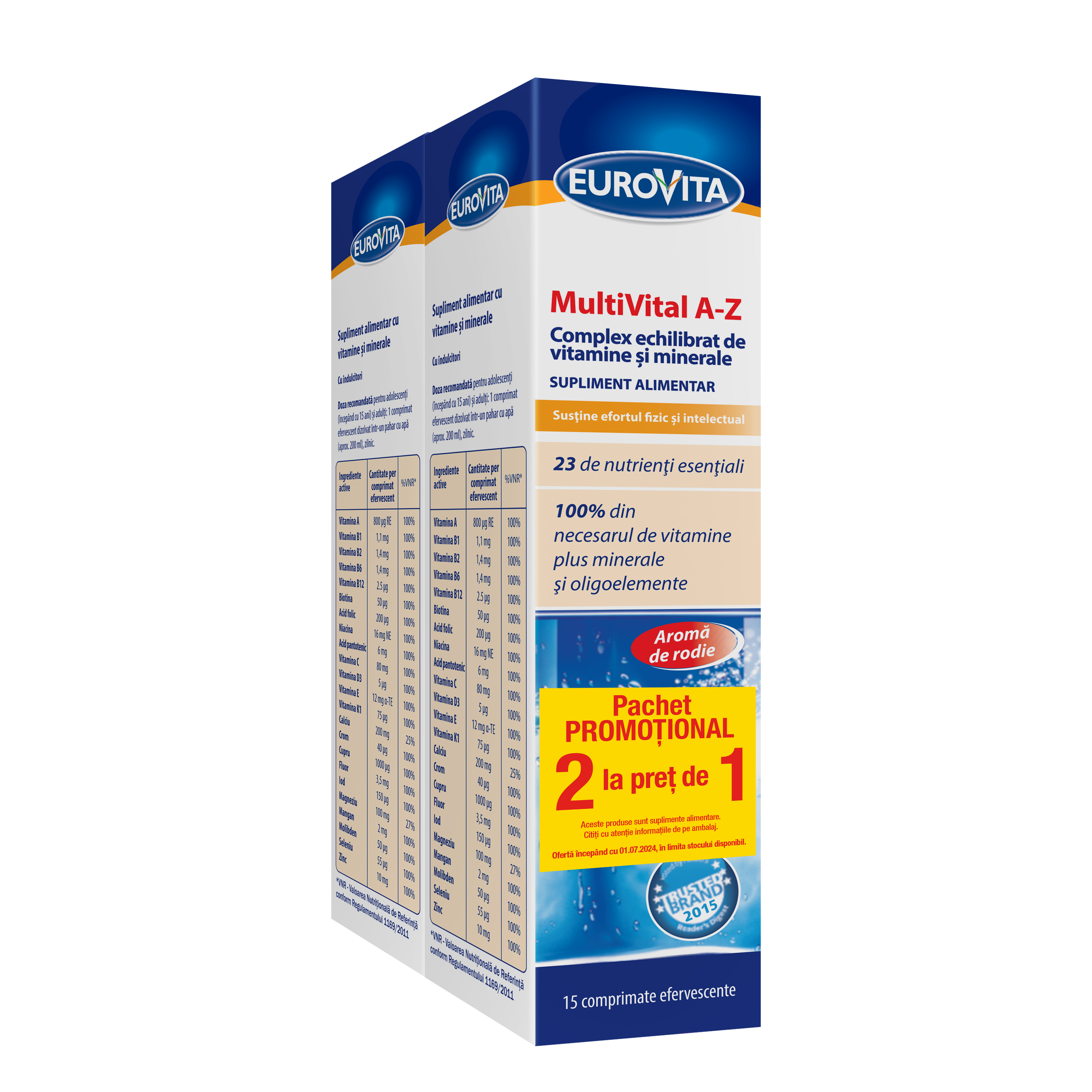 OMEGA PHARMA EUROVITA MULTIVITAL A Z MULTIVITAMINE+MINERALE 15CPR EFF 2 LA PRET DE 1 