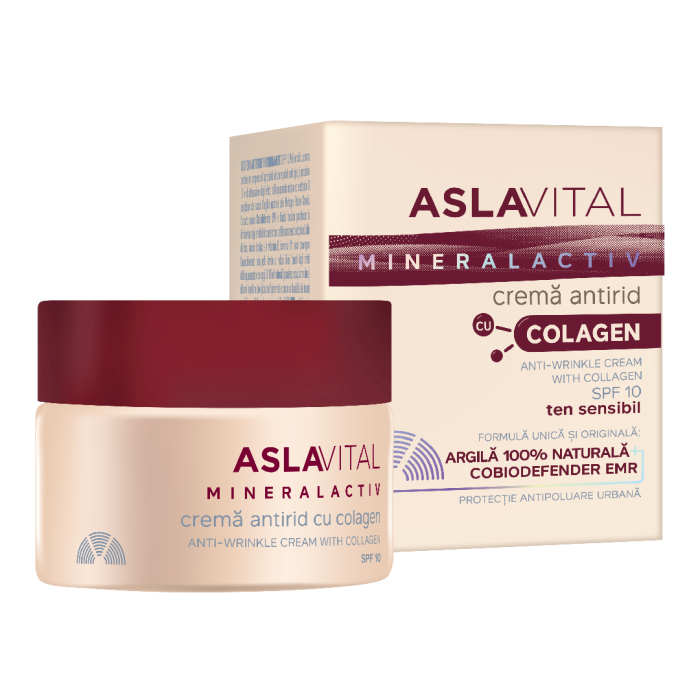 Crema antirid cu Spf10 si Colagen Mineralactiv, 50 ml, Aslavital