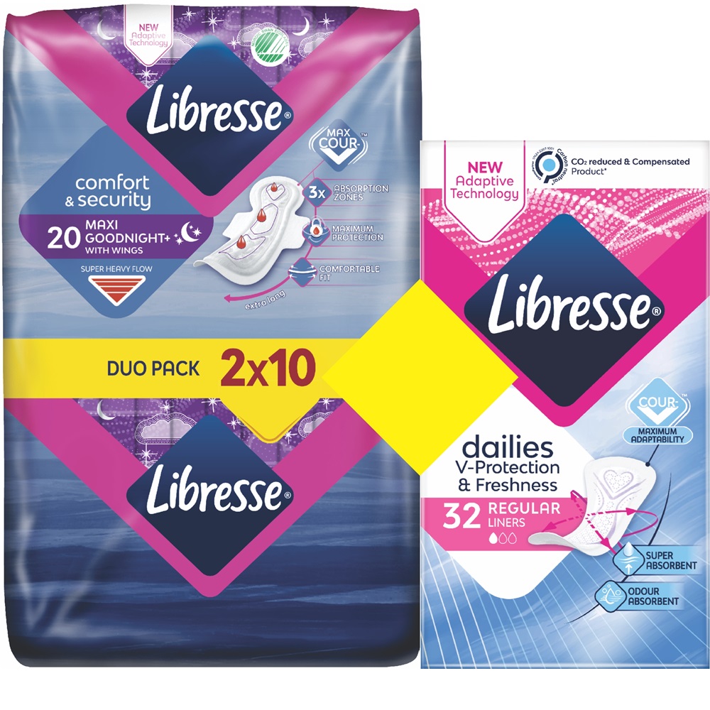 Pachet absorbante  Maxi Good Noight 20 buc + Zilnice Normal 32 buc, Libresse